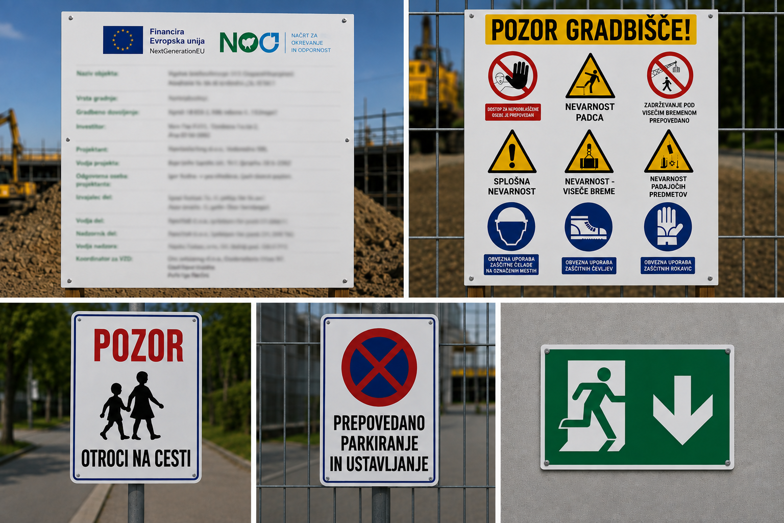 Primeri opozorilnih, varnostnih in gradbiščnih tabel VARLAB