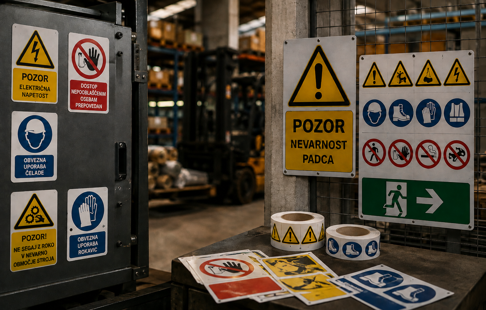 Varnostne nalepke in opozorilne table VARLAB v industrijskem okolju